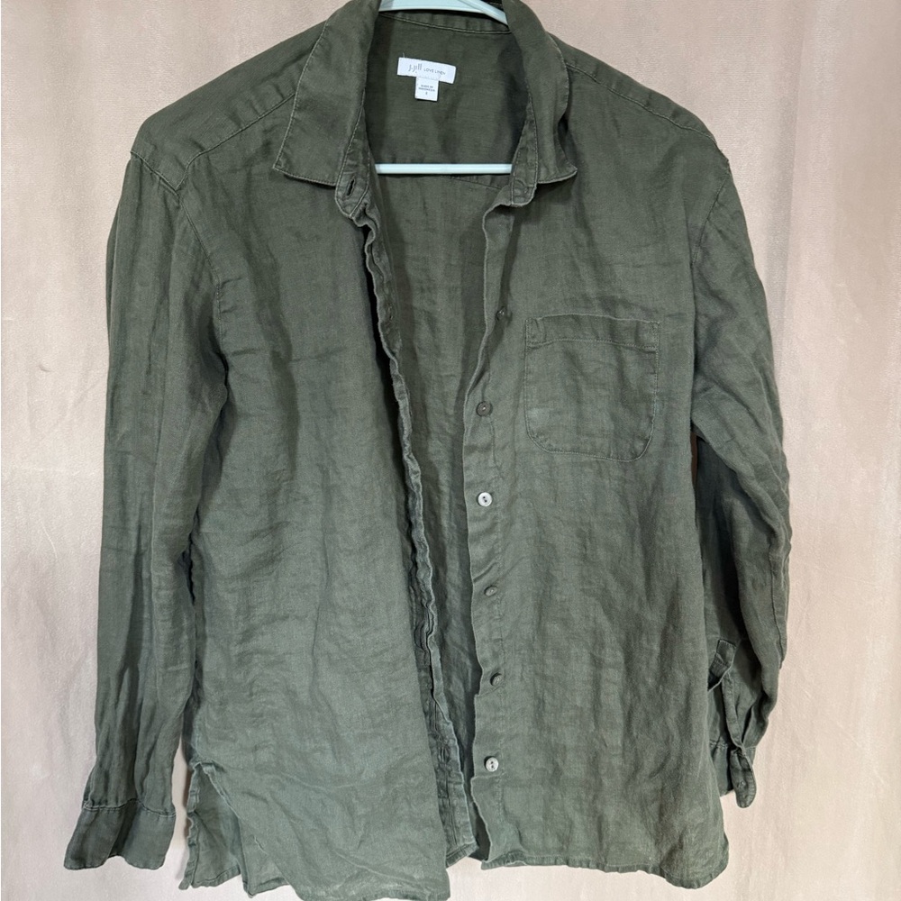 J. Jill Olive Green Lightweight Shirt Jacket khaki size S linen